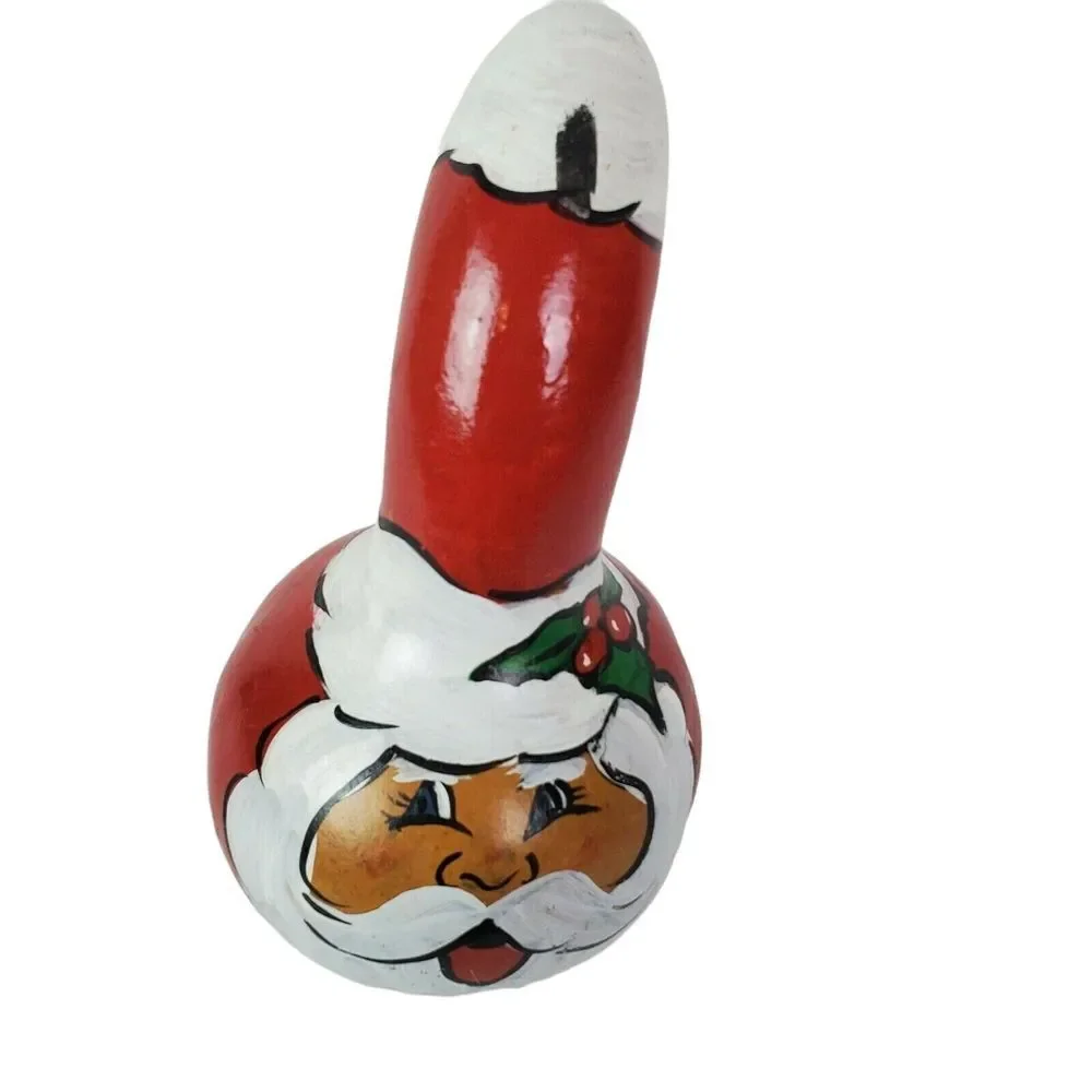 Hand Painted Red Santa Claus Gourd 10